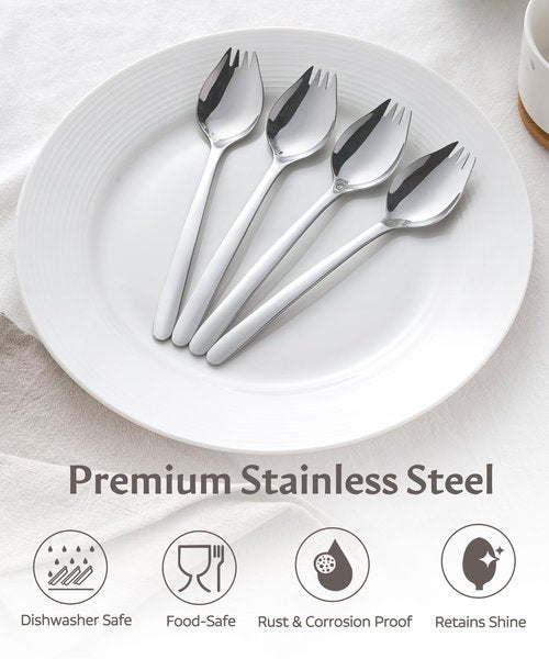 Lovingly Yours 7-inch Spork Stainless Steel, Reusable Metal Sporks, Set of 4