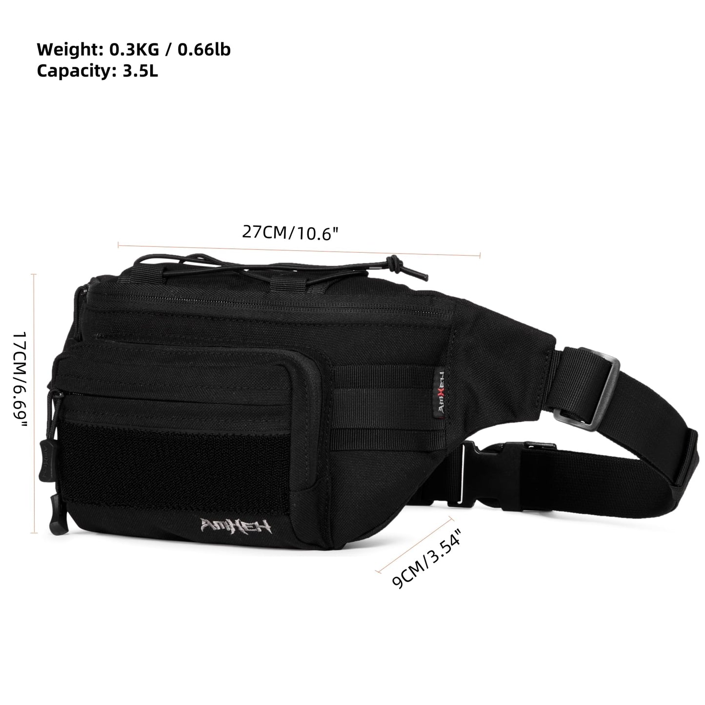 AMHEH 3.5L Military Tactical Fanny Pack | Molle, Quick Access, EDC, Hiking, Travel, Fit Most Men's Waist (Black)