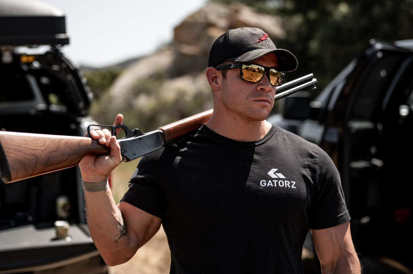 Gatorz Rig OPZ Polarized Hand Crafted Aluminum Sunglasses - Made in the USA (Graphite with Silver Logo/Sunburst Mirror OPZ Polarized) - GZ-14-179