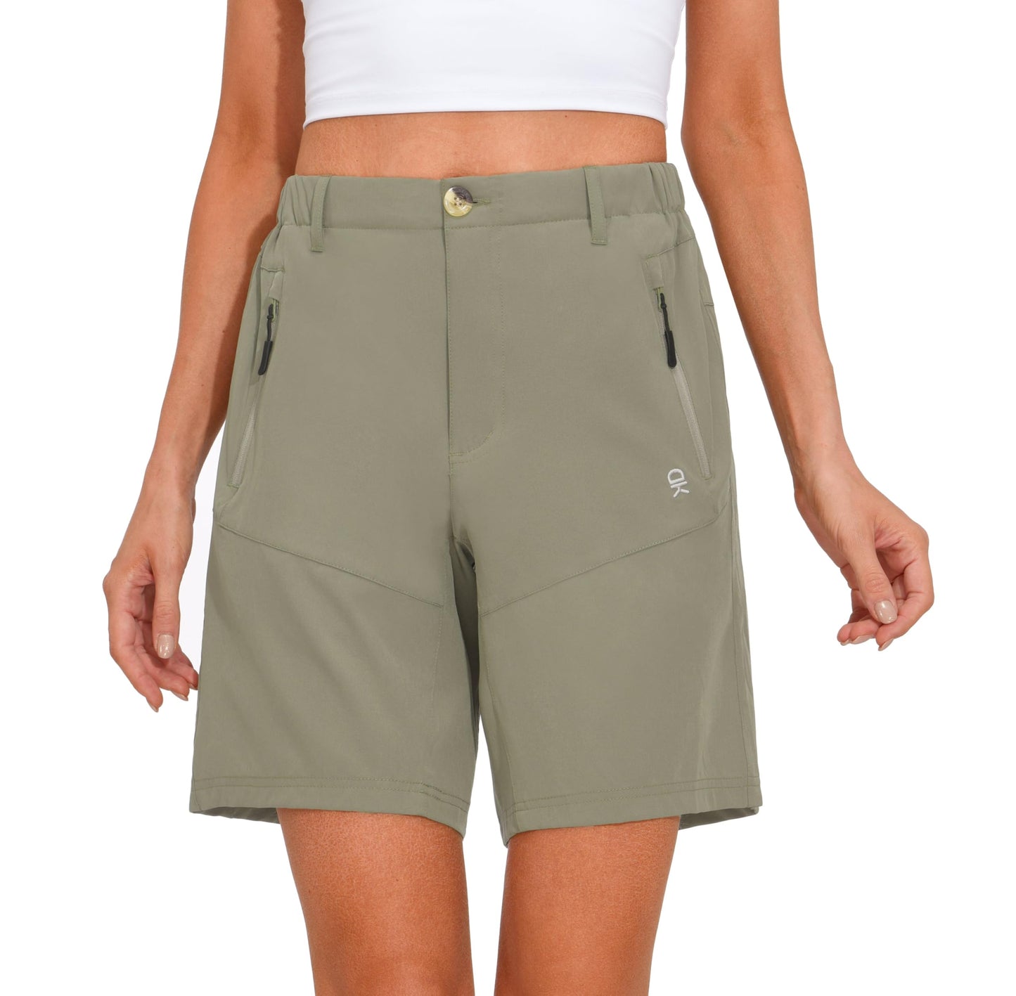 Little Donkey Andy Women's 9" Hiking Shorts Lightweight Stretch Quick Dry Shorts Golf Travel with Zipper Pocket Silver Sage XL