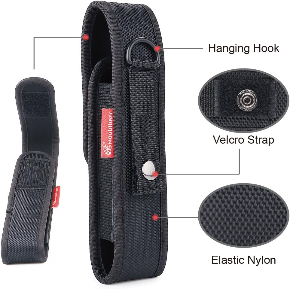 Moobibear 2-Pack Nylon Flashlight Holster for Duty Belt, Adjustable Small Heavy Duty Belt Flashlight Holder for 5"-6.5" High Flashlight, Carry Your Tac Flashlight on Belt with Flashlight Pouch