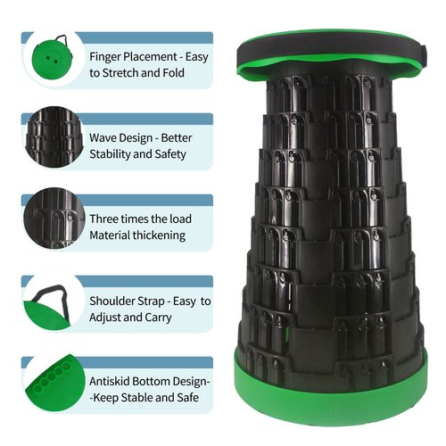 DingZan Green Portable Folding Stool, Upgrade Camping Foldable Retractable Chair - Outdoor Collapsible Stool with Load Capacity 660 Lbs, Sturdy Lightweight for Adults Hiking Fishing Traveling