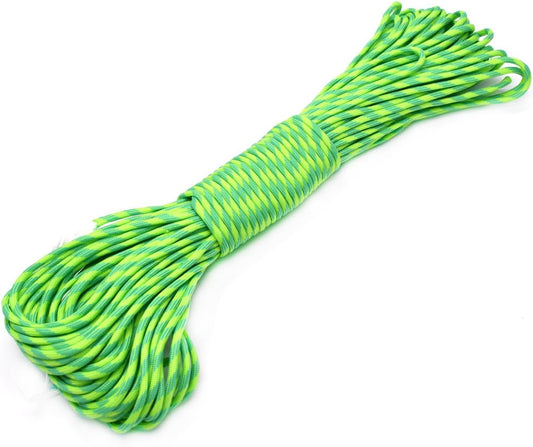 100ft Type III 7 Strand Core Paracord 550 Parachute (93# Neon Green+Acid Blue)