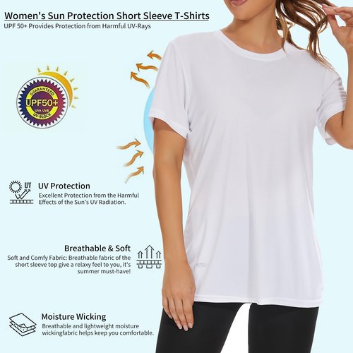 bpbtti Women's Short Sleeve T-Shirts UPF 50+ Sun Protection Shirts Quick Dry Athletic Running Workout Tops (White, X-Large)