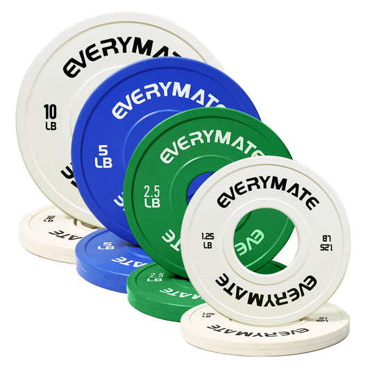 EVERYMATE Change Plates 1.25LB 2.5LB 5LB 10LB Set - Fractional Olympic Bumper Plates for Cross Training - Steel Insert Strength Training Weight Plates