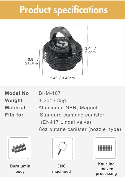 CAMPINGMOON Cap Lid for Camping Gas Fuel Standard Canister with EN417 Lindal Valve Cassette Gas Can Black BKM-107