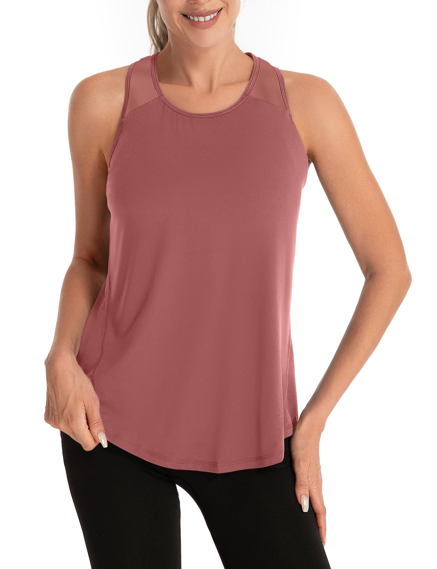 Aeuui Womens Workout Tops for Women Racerback Tank Tops Mesh Yoga Shirts Athletic Running Tank Tops Sleeveless Gym Clothes Coral