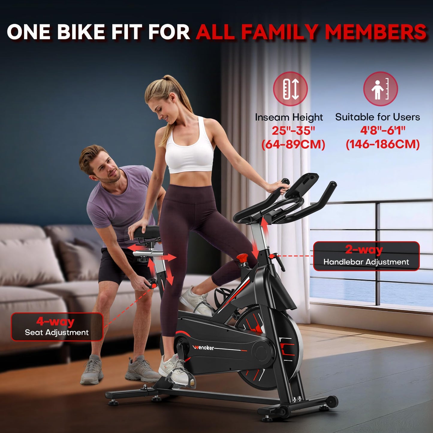 Exercise Bike, WENOKER Stationary Bike for Home, Indoor Bike with Whisper Quiet, Heavy Flywheel and Upgraded Digital Display
