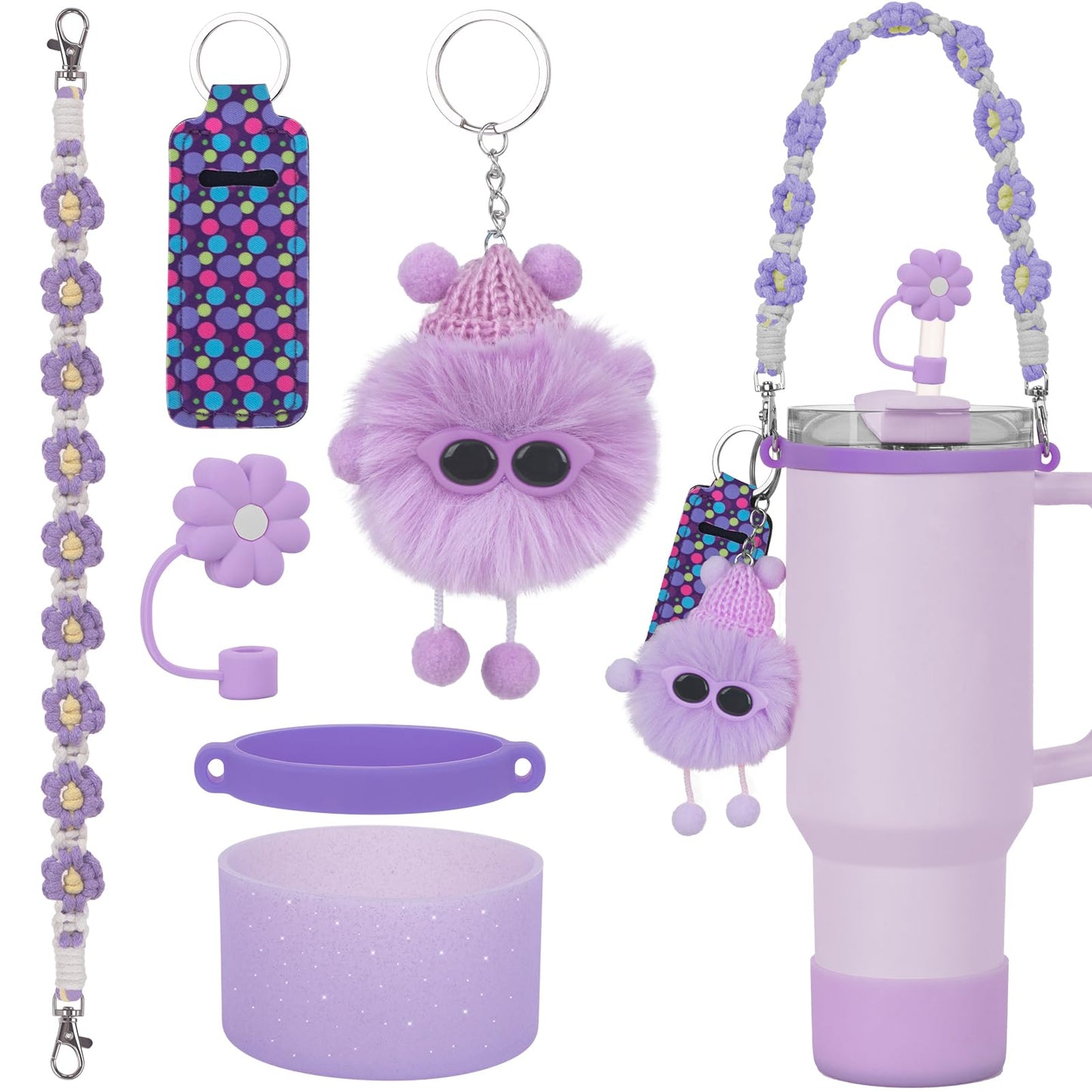 6PCS Use for Stanley Cup Tumbler Accessories 40oz 30oz,Compatible with Stanley Cup Tumbler Water Bottle Handle Sling Strap for Carrying (purple)