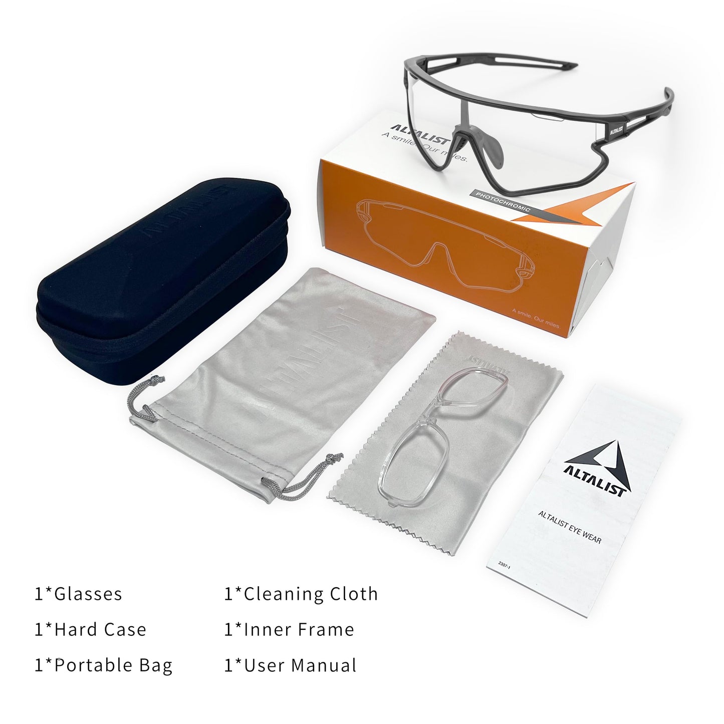 ALTALIST Photochromic Cycling Glasses, UV400 Protection Sports Sunglasses Eyewear Baseball Running Fishing for Men Women Youth,Pure Black Frame