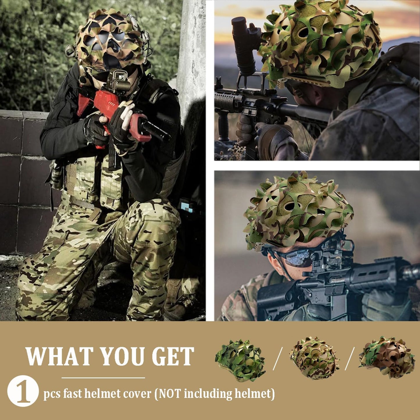 Favuit Tactical Helmet Cover, Camouflage Fast Helmet Cover Adjustable Tactical Gear Paintball Airsoft Equipment fit PJ BJ MH Fast Helmets(Desert Camo)