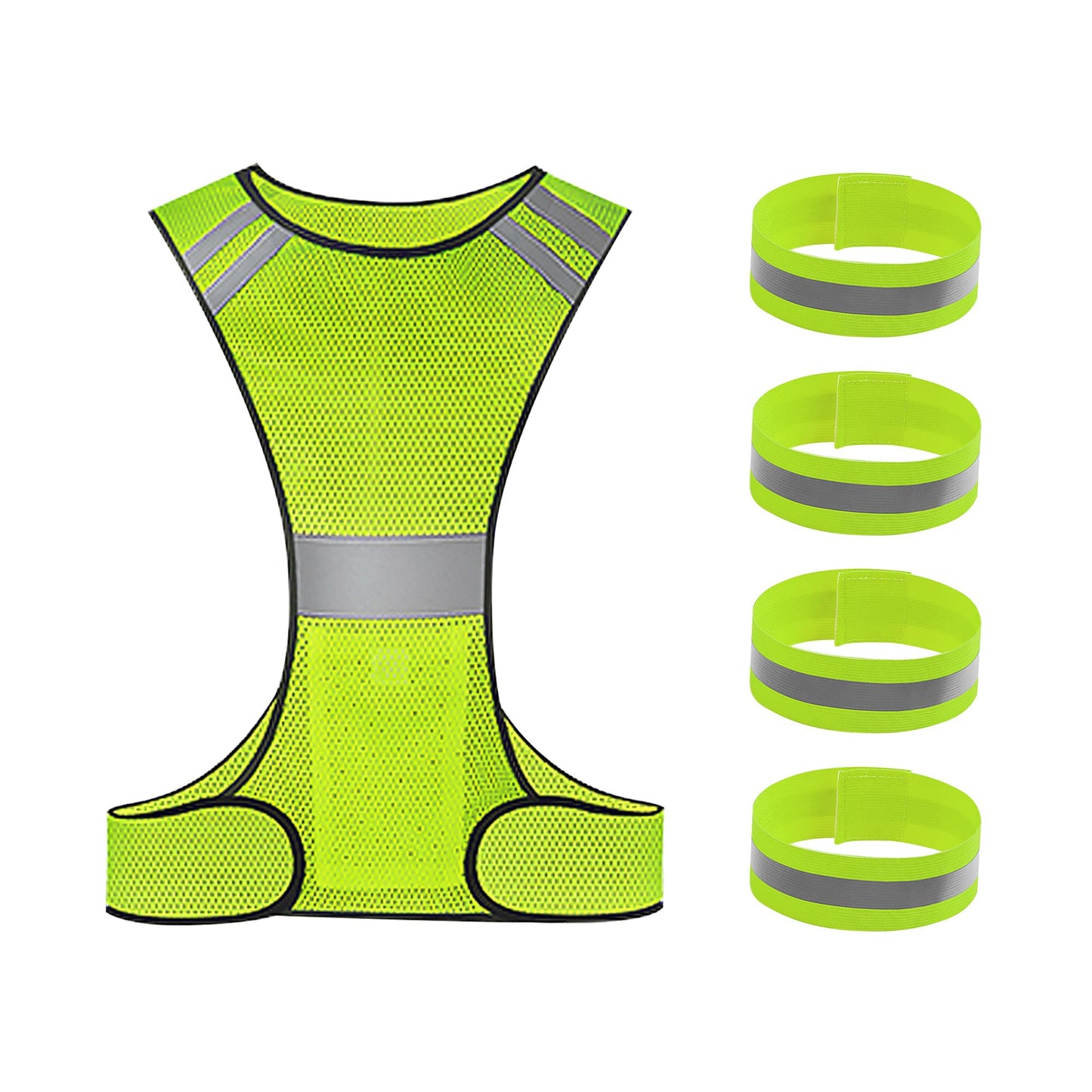 GOOFIT Reflective Vest, High Visibility, Breathable Vest, Lightweight Vest, Adjustable Reflectors for Running, Bicycle, Cycling and Jogging, for Men Women, with 4 Reflective Bands