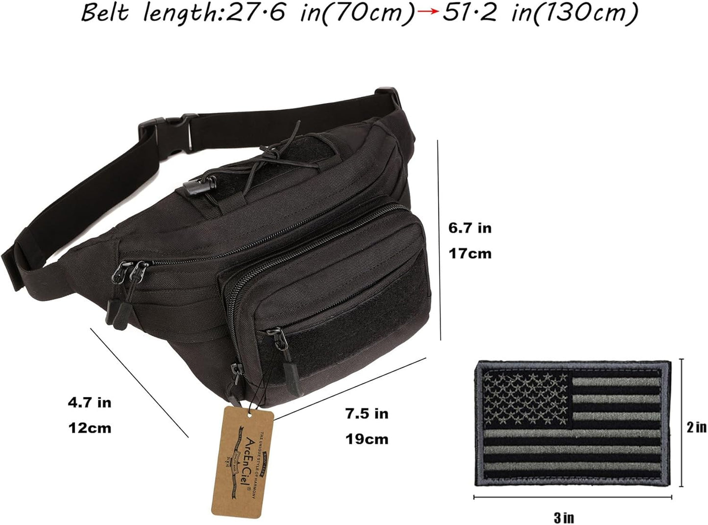 ArcEnCiel Tactical Fanny Pack for Men Waist Bag Military Hip Belt Outdoor Hiking Fishing Bumbag with Patch