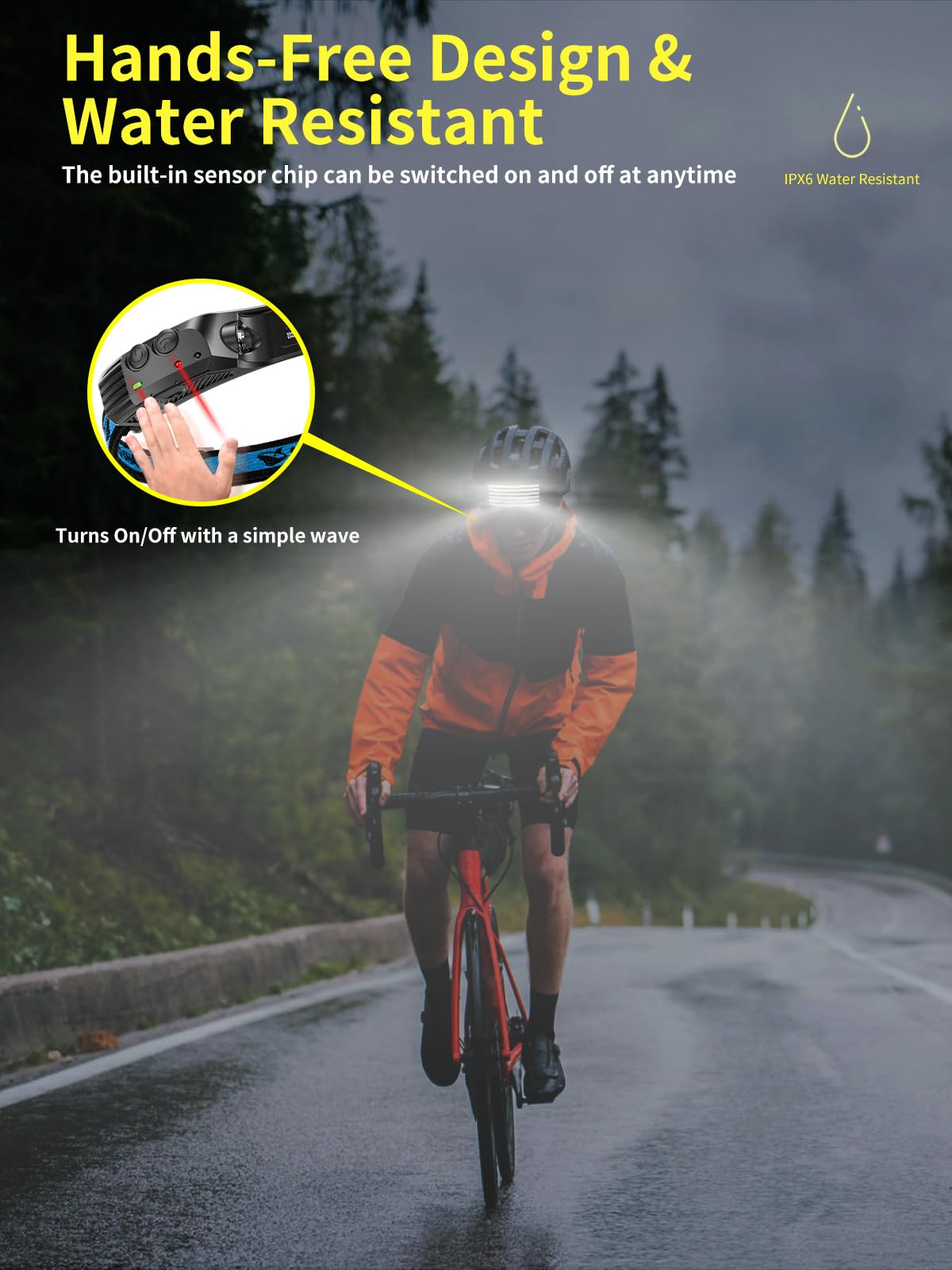 Smiling Shark Rechargeable Headlamp, 3 Pack Wide Angle 6*White Light The Brightest LED Head Lamp with Motion Sensor Waterproof Headlight for Camping Hiking Outdoor, Head-Light-LED-Lamp-Rechargeable