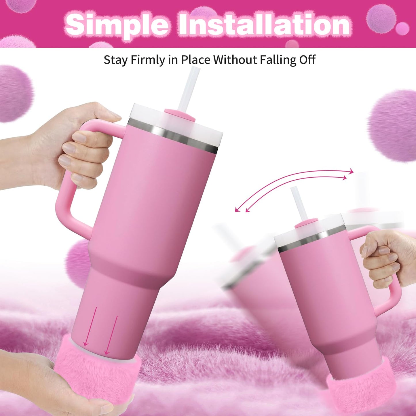 WUQID Plush Silicone Water Bottle Boot, Compatible with Stanley Tumbler 20-40oz & Hydroflask 12-24oz Bottle, Fit 2.8-2.95in Bottom Bottle/Tumblers, Soft Faux Fur Protective Rubber Sleeve