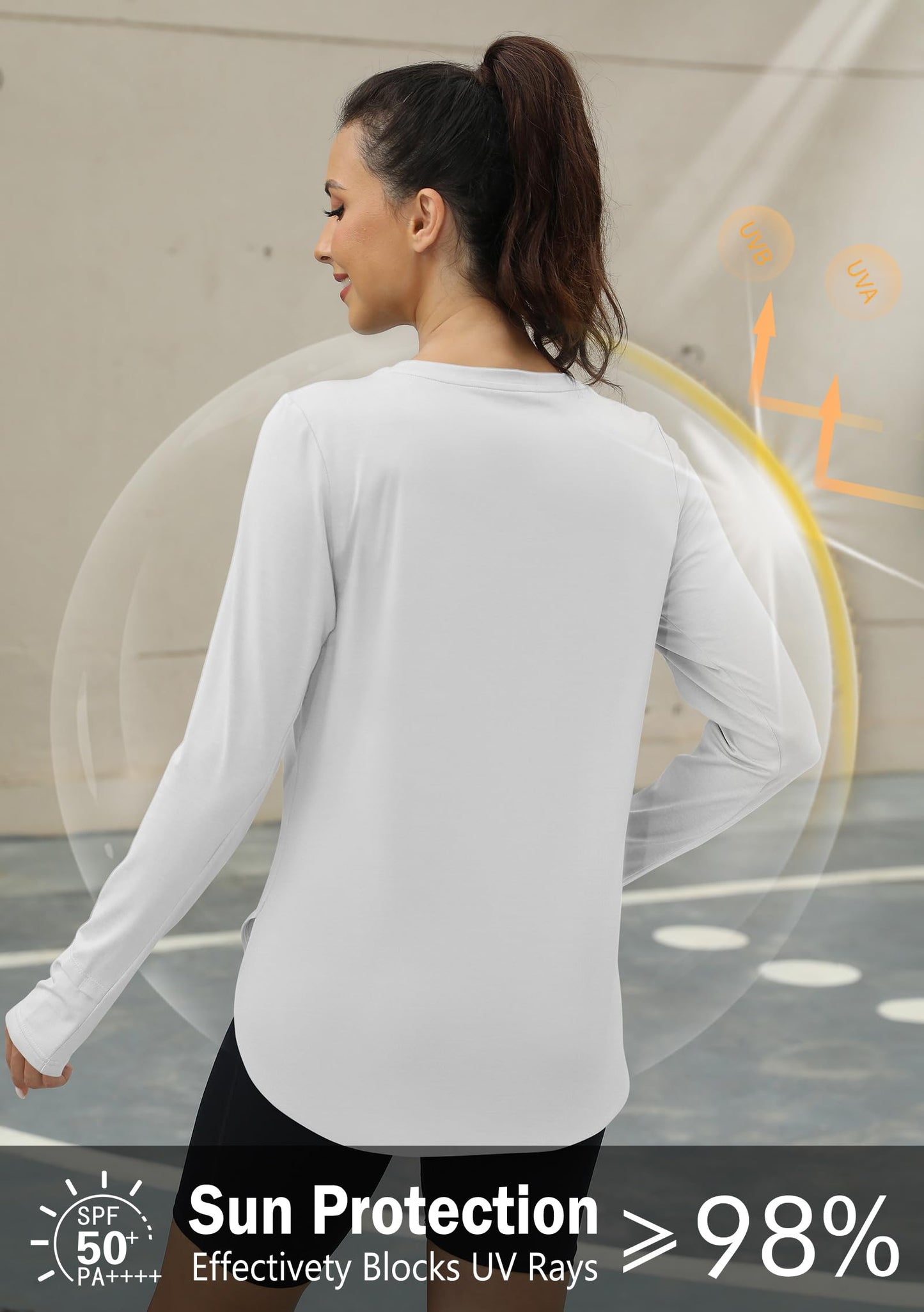 KevaMolly Workout Tops for Women Long Sleeve UPF 50+ UV Protection Sun Shirt Lightweight Quick Dry Rash Guard Hiking Shirts White L