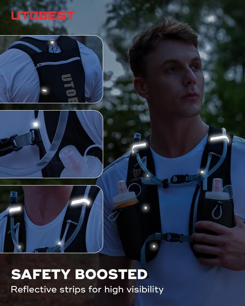 UTOBEST Running Vest, 5L Hydration Vest Lightweight, Running Backpack with 1.5L Water Bladder, Adjustable Running Hydration Vest for Trail Running Marathon Race Jogging Cycling Black
