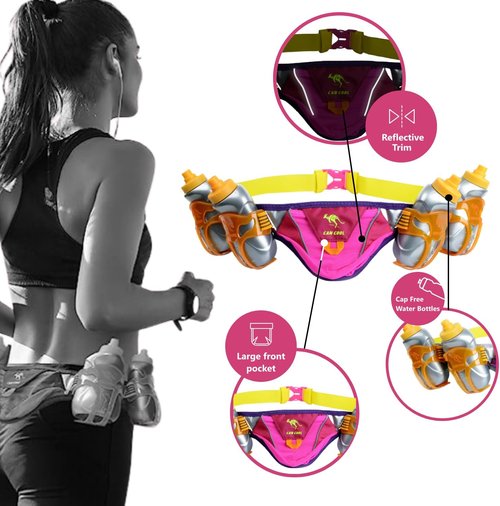 Hydration Running Belt - Fits iPhone 8, X and Similar Sized Phones - with 4 BPA Free Water Bottles & Runners Reflective Gear for High Visibility