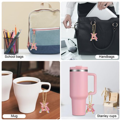 BALLMENT Letter Charm Keychain for Stanley Cup Accessories, Pink Custom Initial A Keychain for Stanley Tumbler 20oz/30oz/40oz, Cute Monogram Bag Charm Gift for Women Girls