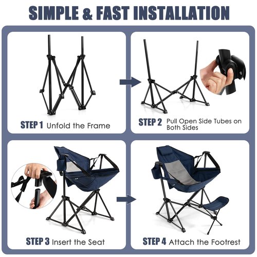 Tangkula Hammock Camping Chair, Portable Camp Chair with Retractable Footrest, Adjustable Back, Headrest, Cup Holder & Carry Bag, Outdoor Folding Lawn Chair for Camping, Fishing, Hiking