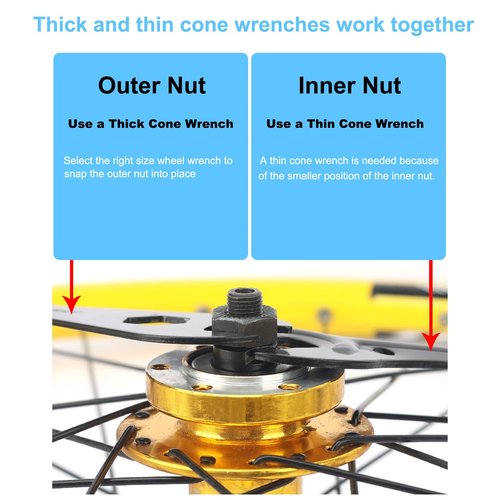 SONZUIA Bike Cone Wrench Set Tool (13, 14, 15, 16mm) Bicycle Wheel Hub Axle Nut Install Remover Cycling Spanner