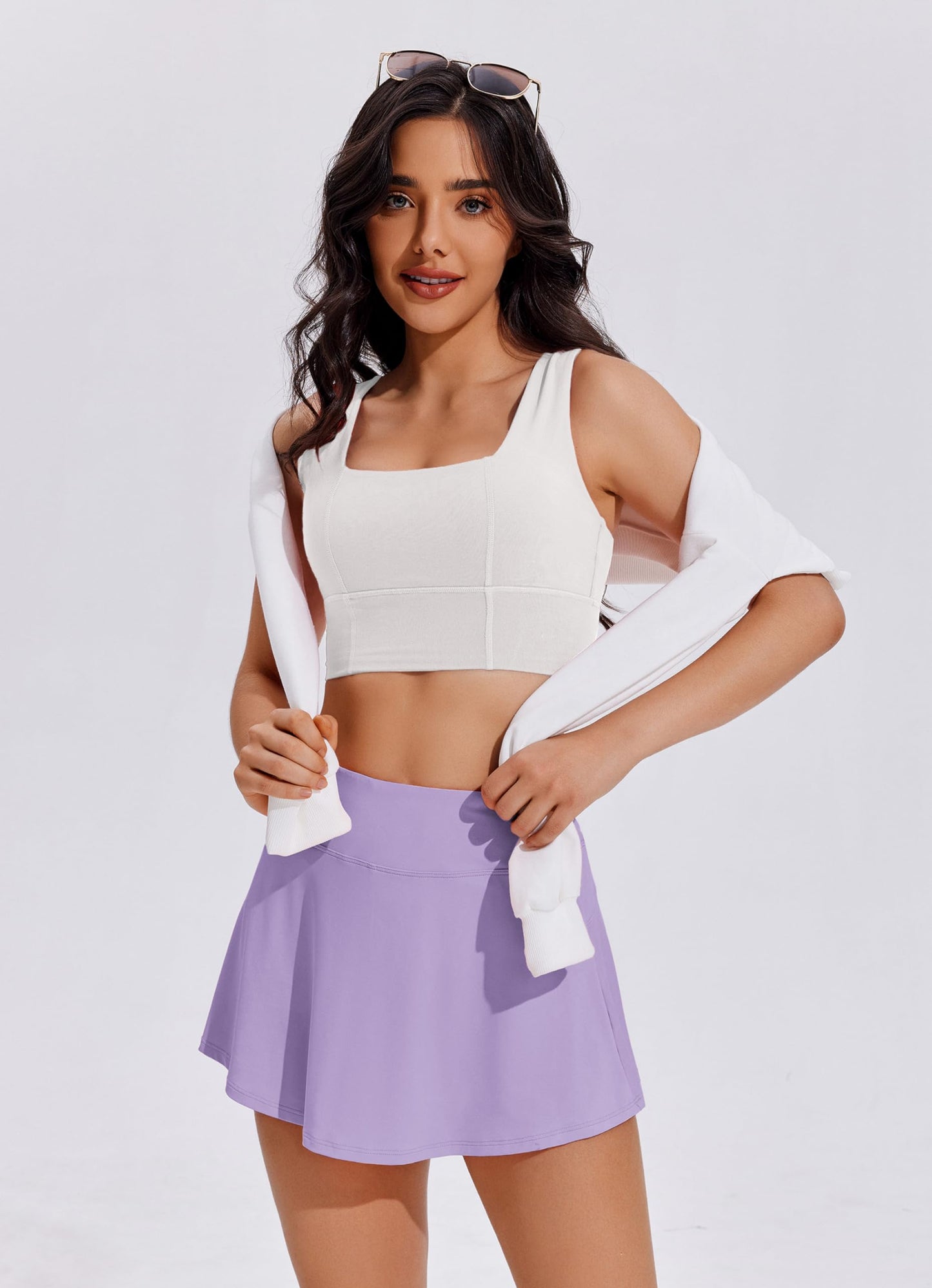 PINSPARK Athletic Skirt Skorts Pleated Tennis Skirts Tummy Control Golf Skirt with Pocket Short Skirt Activewar,Lilac X-Small