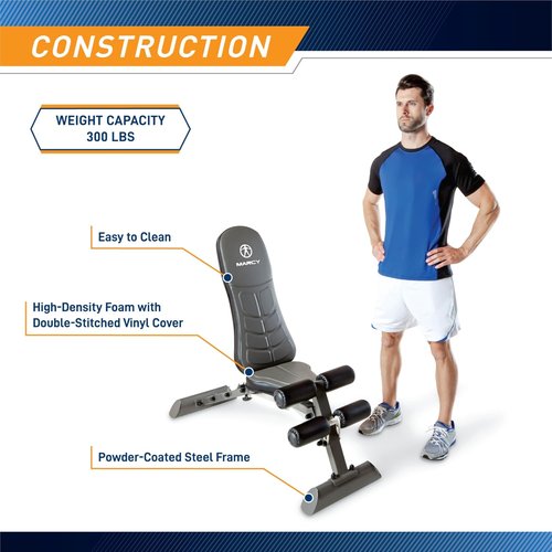 Marcy Deluxe Foldable Utility Bench - Compact Gym Equipment for Home Workouts, Black SB-10100