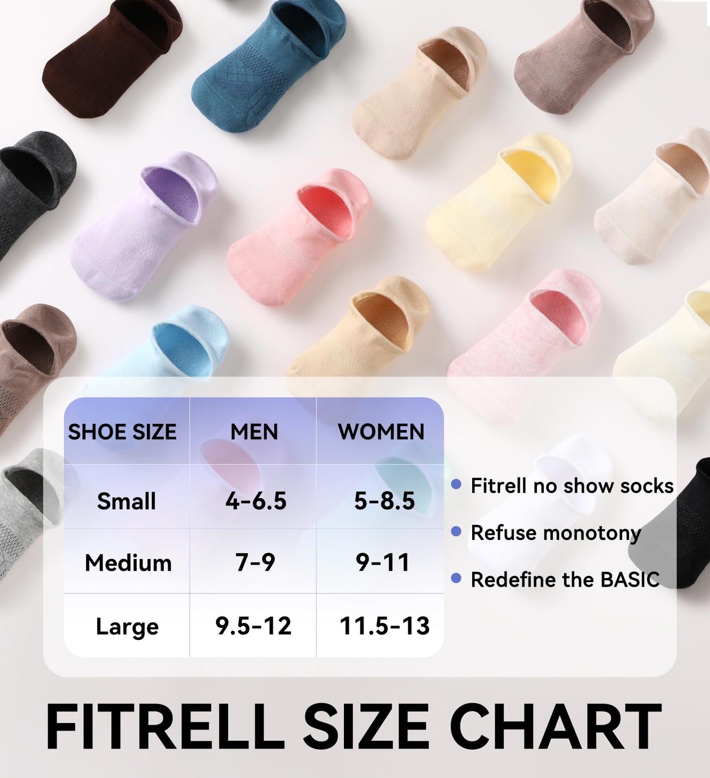 FITRELL No Show Socks Womens and Men - Athletic Cushioned Low Cut Ankle Socks Invisible Non-slip Liner, 3 Pairs Black+White+Grey, Large