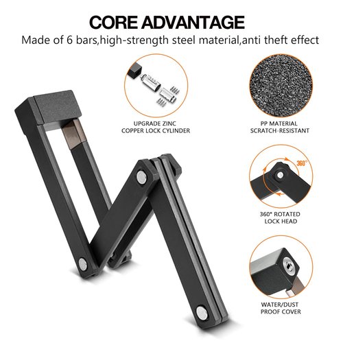 OFFBONDAGE Folding Bike Lock with Mounting Bracket Bicycle Locks Anti Theft with 360° Rotating Lock Head Waterproof and Scratch Resistant Foldable Bike Chain Lock