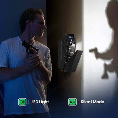KornerBatl Quick Access Biometric Bedside Gun Safe for handgun, 2 in 1 Mounted Drop Down Nightstand Pistol Safe with Fingerprint & Passcode & Key 3 Ways