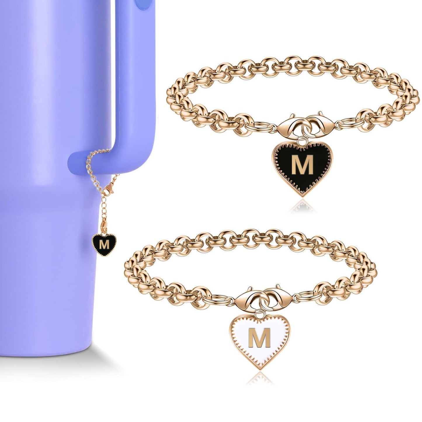 ibeacos Personalized Gifts for Women 2PCS Initial Letter Charm for Stanley Cup Accessories,Stainless Steel Name Letter Charm for Stanley/Simple Modern Tumbler 40 oz,Great gifts for Mother's Day