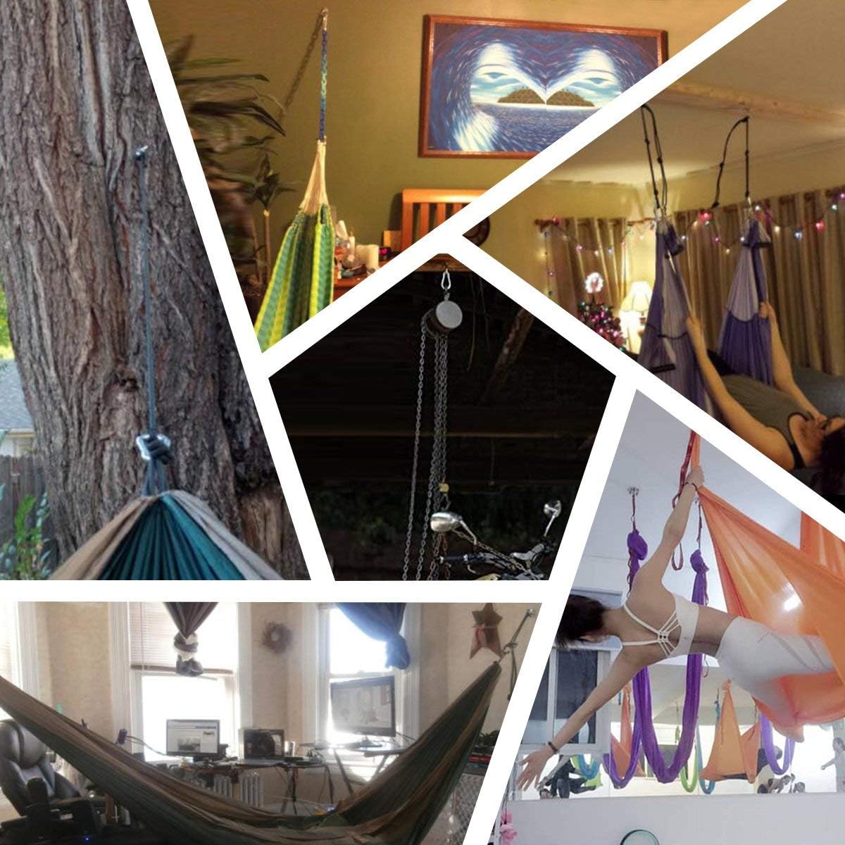 Hammock Hanging Kit, Load Capacity 1400 LBS, Stainless Steel Hooks Heavy Duty Carabiner Set for Hammock Yoga Swing Chair Hook for Indoor, Outdoor, Wall, Trees, Porch