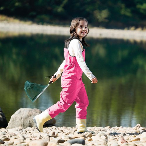 Ghosthorn Chest Waders for Kids Youth Fishing Waders Waterproof Hunting Waders with Boots Nylon Waders for Toddler Children (Pink, 8/9)