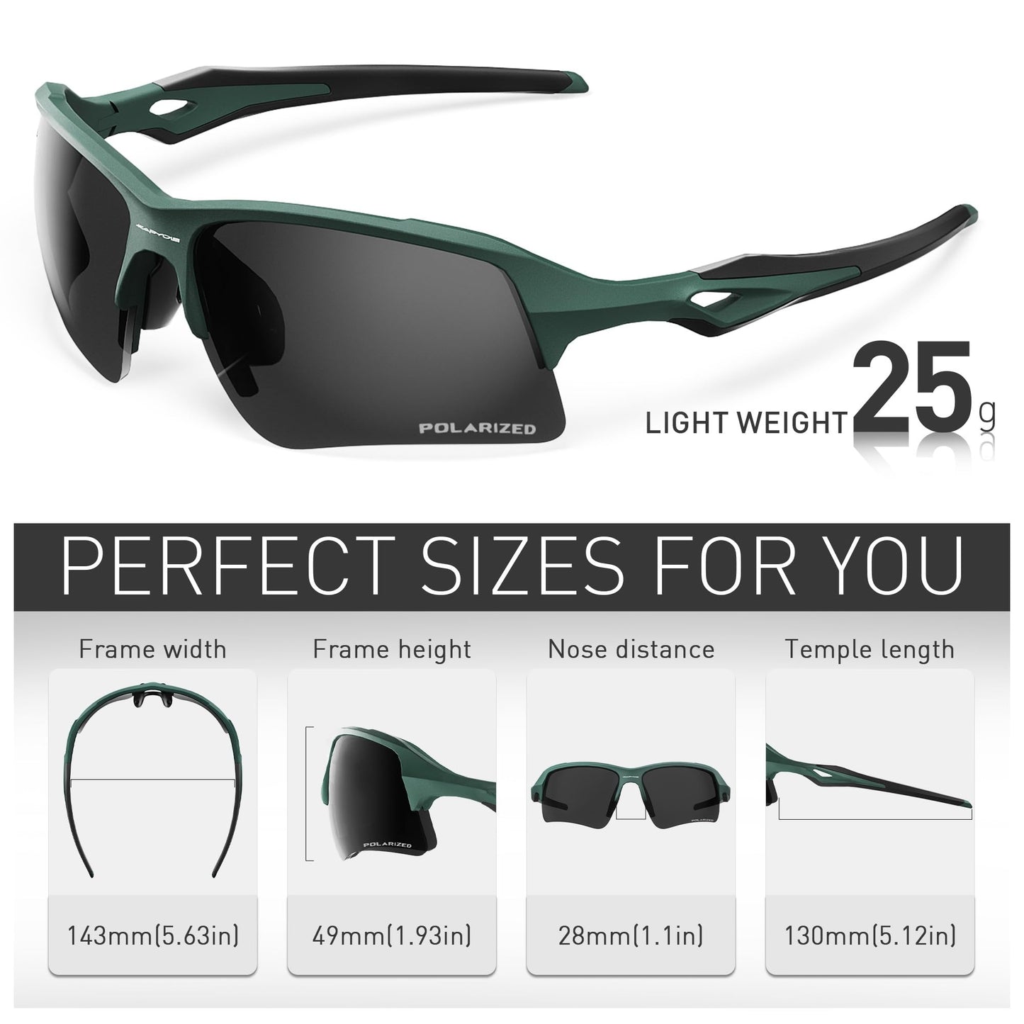 KAPVOE Cycling Glasses Sports Sunglasses Polarized Men Women Baseball Running Mountain Bike Golf MTB Driving