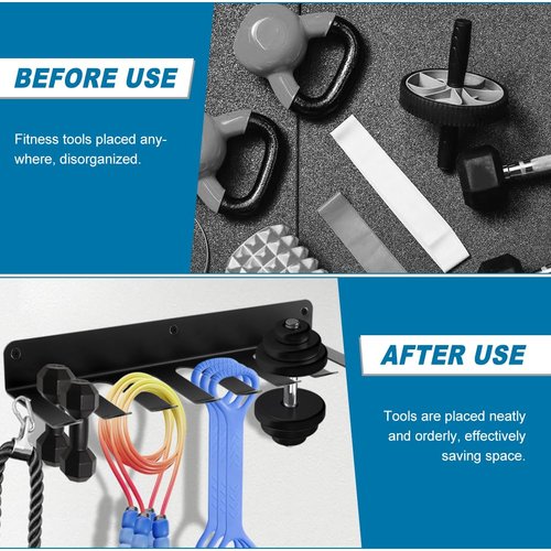 Gym Equipment Storage Rack, Barbell Holder 7 Slots Multi-Purpose Home Gym Organization Storage Wall Mount for Resistance Bands, Jump Ropes, Lifting Belt, Chains, Dumbbell