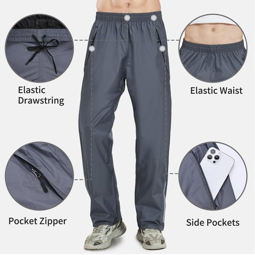 Ourcan Men's Rain Pants Over Pants Waterproof Windproof Pants Breathable Lightweight Suitable for Rainy Outdoors, Hiking, Golf, Fishing Gray