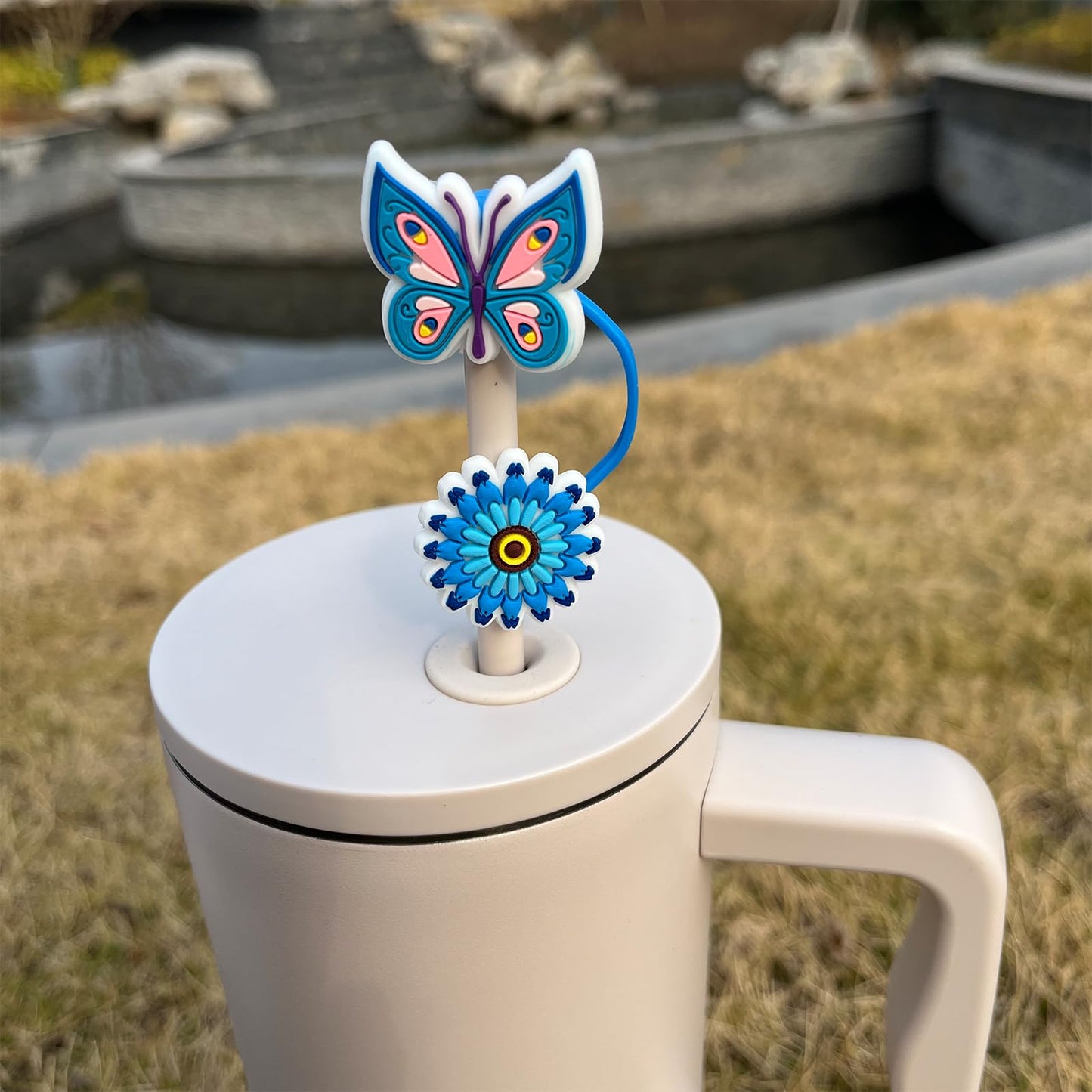 Amreich 8mm Butterfly Straw Cover - Cute Flower Design Straw Toppers for Simple Modern and Hydro Flask Tumblers Accessories