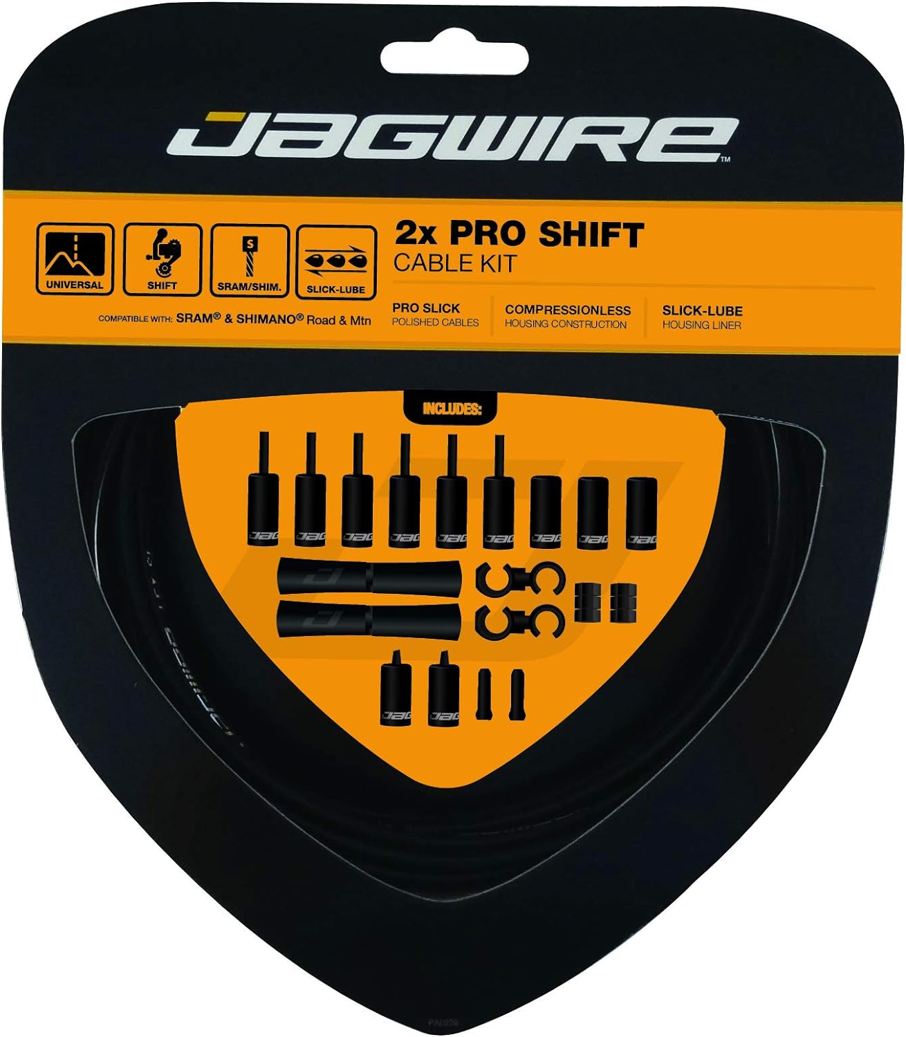 Jagwire - 2X Pro Universal Gear Shift Kit | for Road, MTN and Gravel | Compatible with SRAM and Shimano Gears, Polished Stainless Steel Cables, 10 Color Options