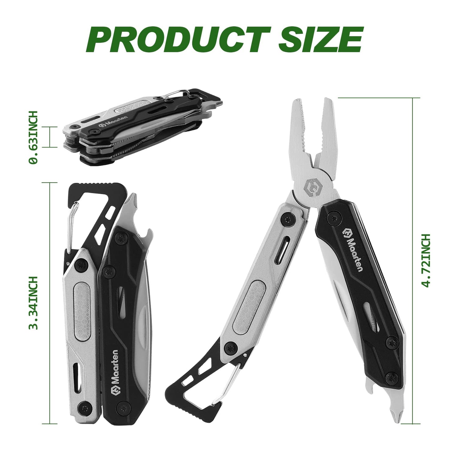 Maarten Mini Multitool, Lightweight 9 in 1 Professional Stainless Steel Multi Tool Keychain Pocket Pliers with Carabiner, Safety Lock Small Multitool with Bottle Opener