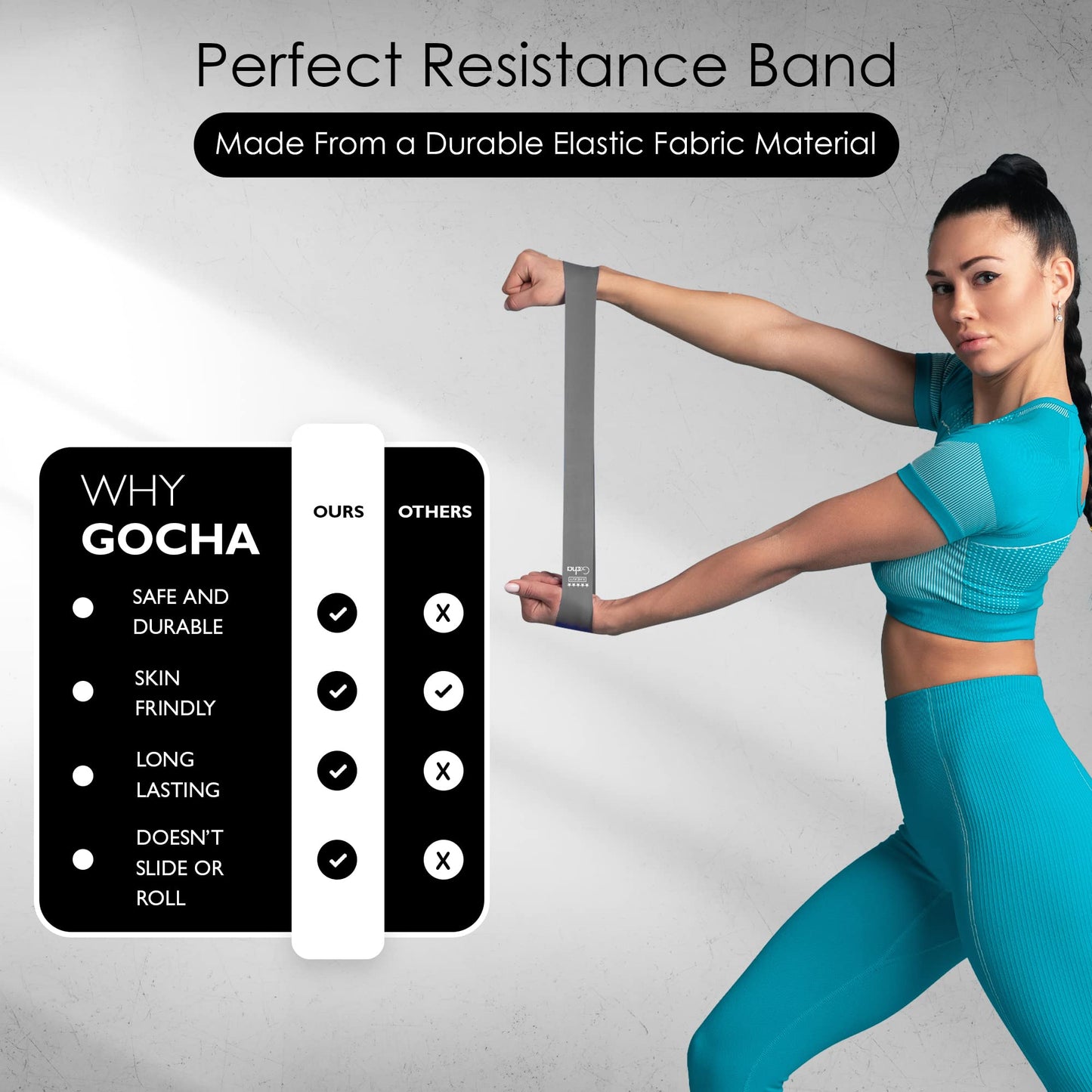 GOCHA Resistance Bands Set (5 Pack) - Premium Natural Latex Loop Bands for Strength Training, Home Workouts, Physical Therapy, Yoga - Exercise Bands with Carry Bag (X-Light to X-Heavy) - Black