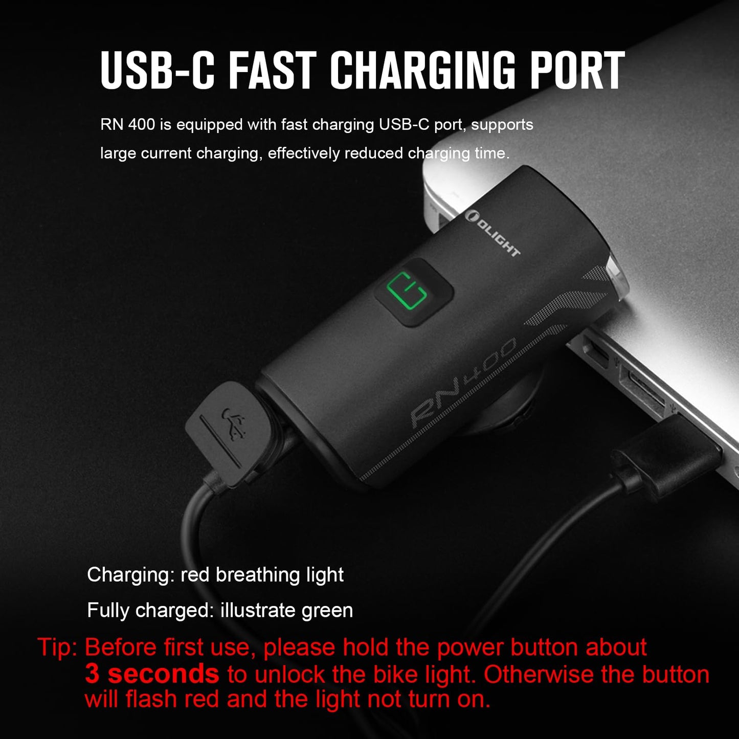 OLIGHT RN 400 LED Bike Headlights, 400 Lumens USB Type-C Rechargeable Bike Front Light Bundle RN 120 C Bicycle Lights, 120 Lm Taillight