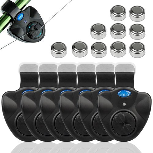 Coolnice 6 Packs Fishing Bite Alarm with Bonus 10 Batteries Sensitive Electronic Indicator LED Sound Alert On Fishing Rod with Loud Siren Suitable for Daytime Night Fishing Outdoor Carp