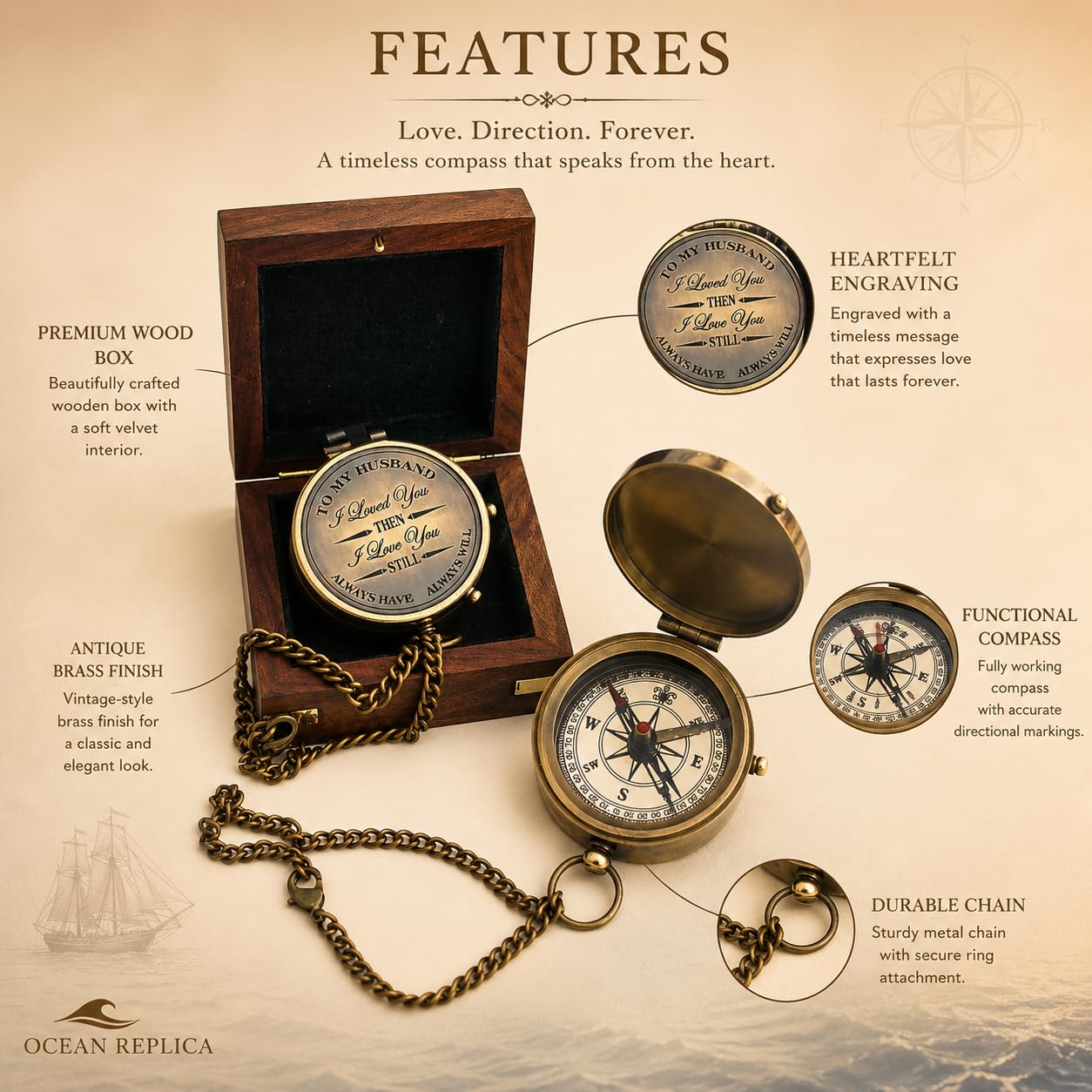 to My Husband I Loved You, Camping Compass Engraved with Gift Compass - Always Have Always Will.