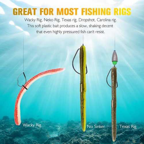 Dovesun 152Pcs Wacky Worm for Bass Fishing Lures for Bass Trout Fishing Worms & Hook Kit with Soft Plastic Baits, Offset/Weedless Hooks, Wacky Rig Tool, O-Rings, Sinkers