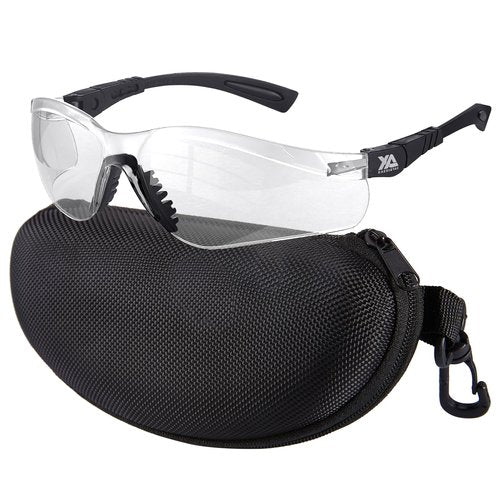 xaegistac Shooting Glasses Anti-fog Shooting Range Eye Protection, Adjustable Safety Glasses with Zipper Hard Case (black frame clear lens)