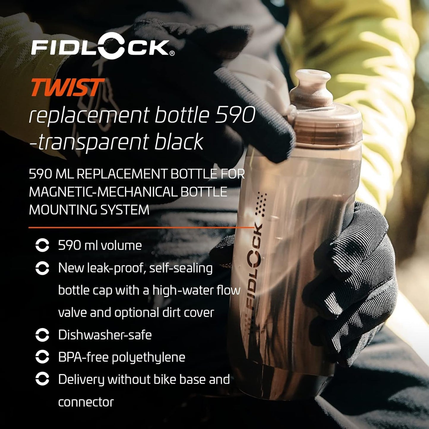 FIDLOCK Twist Replacement Bottle 450ml/15oz | Includes Twist Bottle Only (Twist Base Not Included) | Smoke