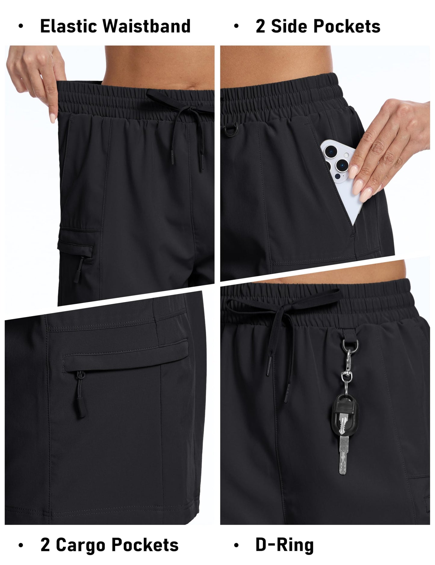MAGCOMSEN Women's 5" Hiking Cargo Shorts UPF 50+ Golf Shorts with 4 Pockets Black L