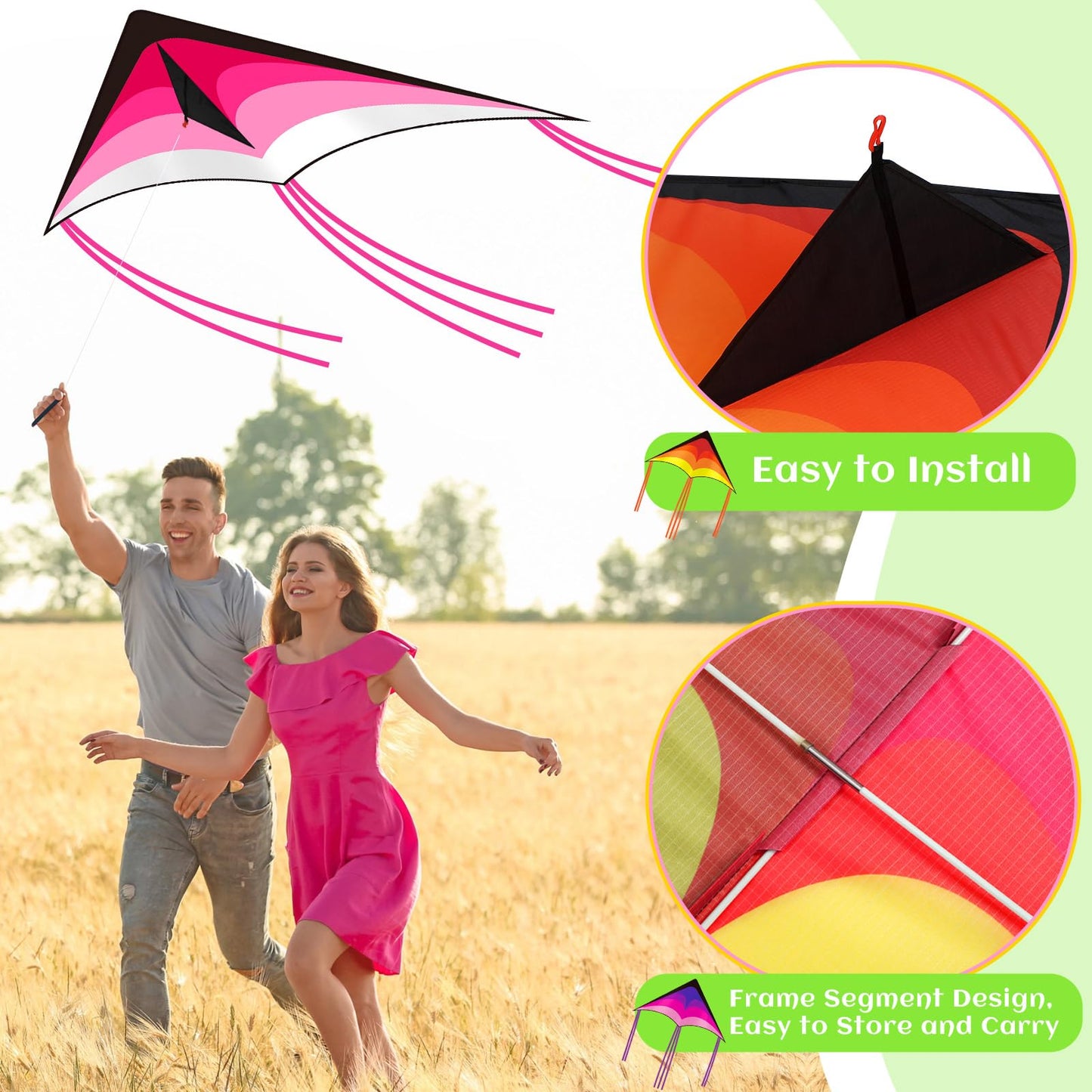 Halloscume Large Delta Kites for Adults Easy to Fly 57.1 Inch with 328.1 ft String Rainbow Beach Delta Kites for Beginner Outdoor Supplies(Classic)