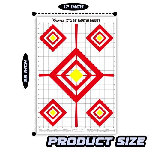 Highwild Sight in Shooting Range Paper Target - 17X25 Inches - Suitable for Handguns, Rifles, Airguns, BB Guns (25 Pack)