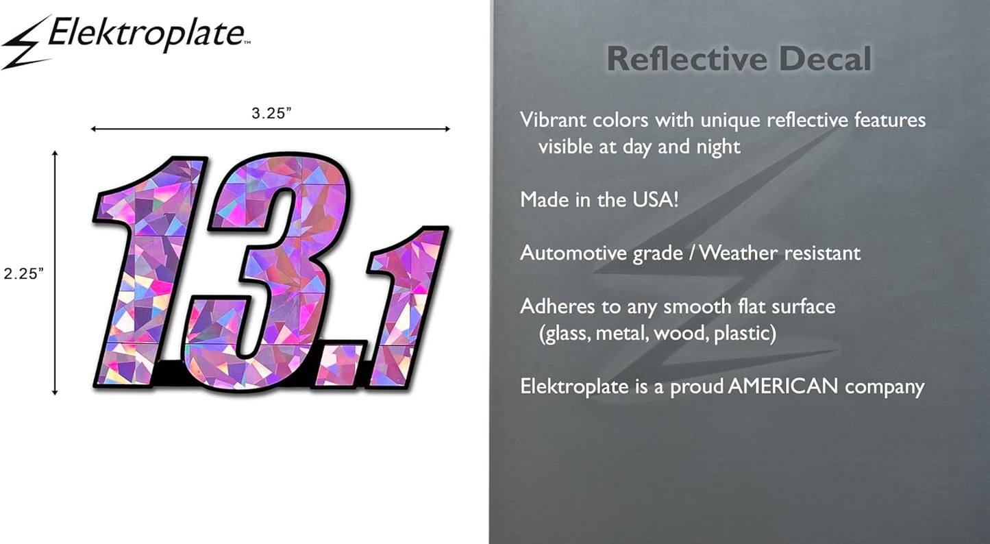 Elektroplate Half Marathon 13.1 Silver Metallic Reflective Decal (3.25” x 2.25”) | Premium Glossy All Weather Vinyl Sticker for Car, Water Bottle, Laptop, Tablet, Cooler, Phone | Made in The USA